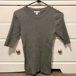 Heather grey sweater small 3/4 sleeve silver butto